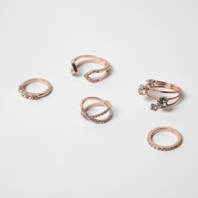 Rose gold diamant&#233; rings pack